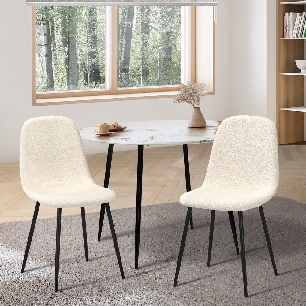 Oikiture 2x Dining Chairs Sherpa White and Black-Dining Chair-PEROZ Accessories