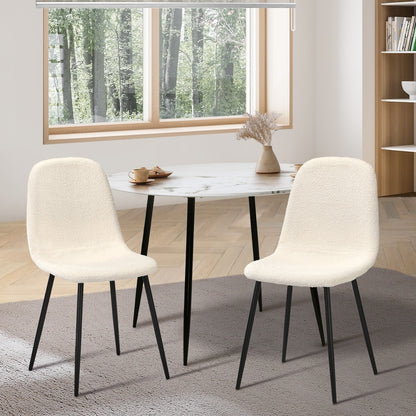 Oikiture 2x Dining Chairs Sherpa White and Black-Dining Chair-PEROZ Accessories