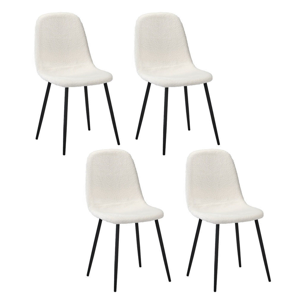 Oikiture 4x Dining Chairs Sherpa White and Black-Dining Chair-PEROZ Accessories