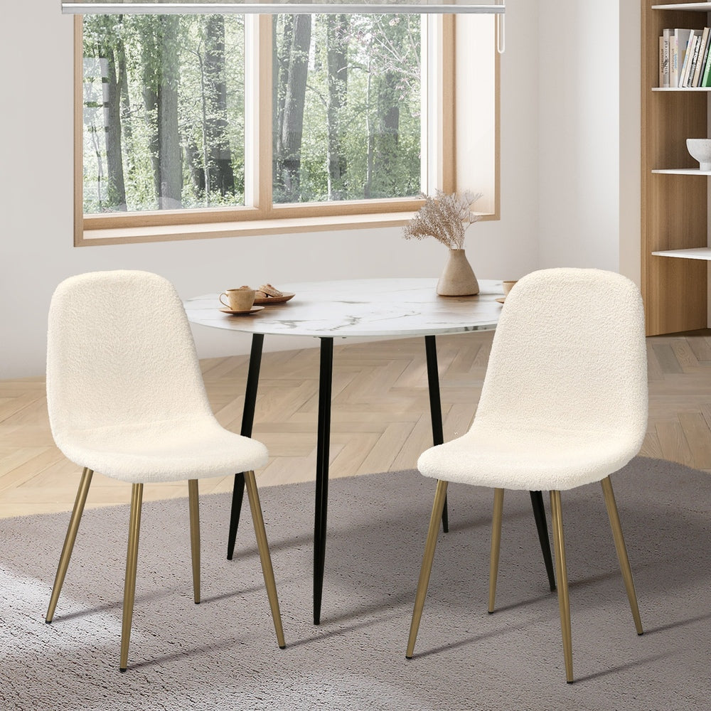 Oikiture 2x Dining Chairs Sherpa White and Golden-Dining Chair-PEROZ Accessories