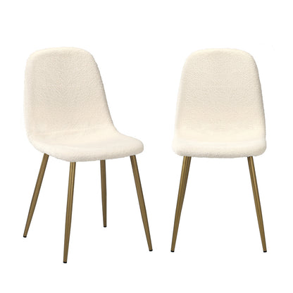 Oikiture 2x Dining Chairs Sherpa White and Golden-Dining Chair-PEROZ Accessories
