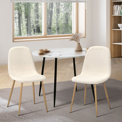 Oikiture 2x Dining Chairs Sherpa White and Wooden-Dining Chair-PEROZ Accessories