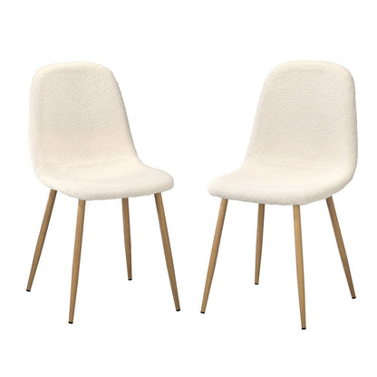 Oikiture 2x Dining Chairs Sherpa White and Wooden-Dining Chair-PEROZ Accessories