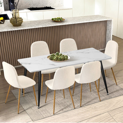 Oikiture 2x Dining Chairs Sherpa White and Wooden-Dining Chair-PEROZ Accessories