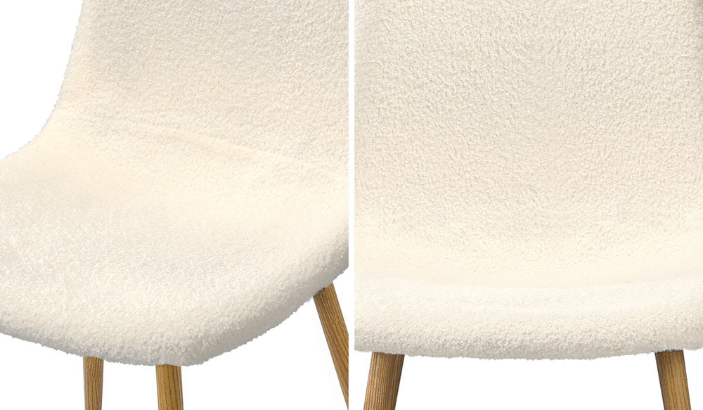 Oikiture 2x Dining Chairs Sherpa White and Wooden-Dining Chair-PEROZ Accessories