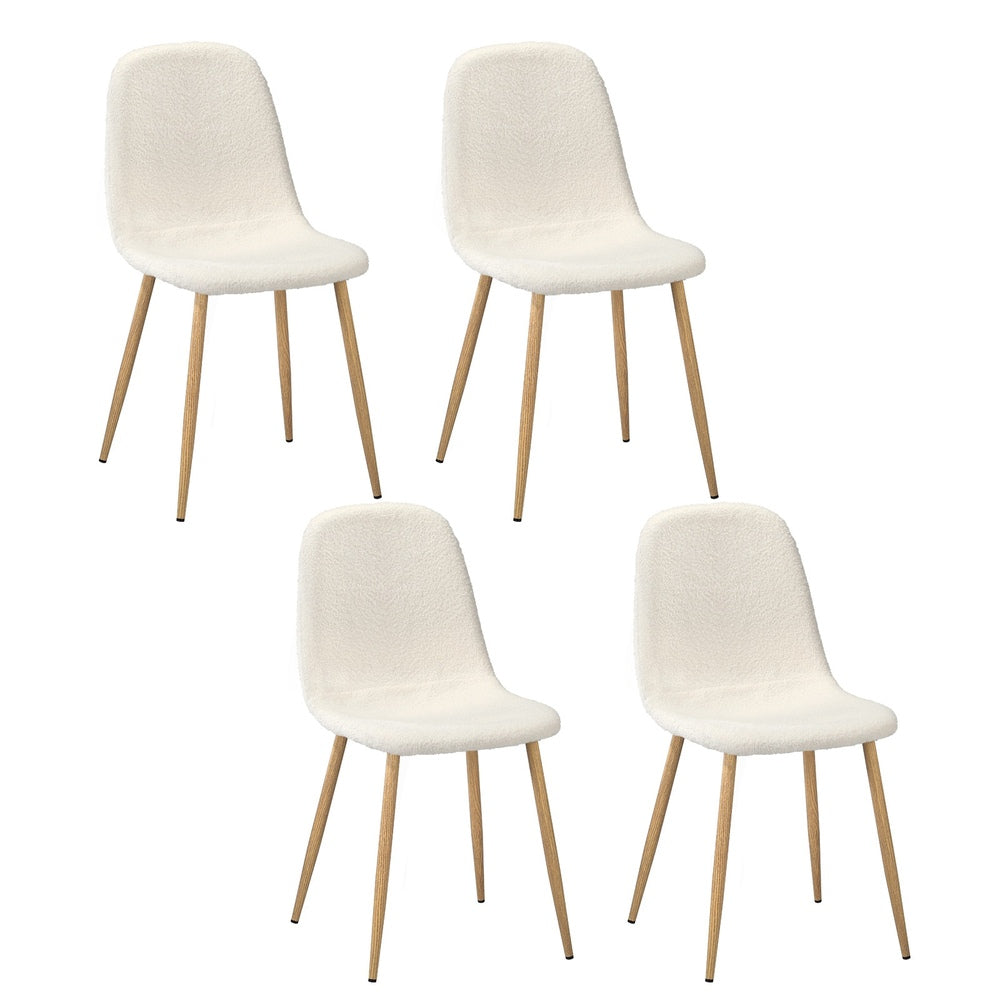 Oikiture 4x Dining Chairs Sherpa White and Wooden-Dining Chair-PEROZ Accessories