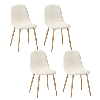 Oikiture 4x Dining Chairs Sherpa White and Wooden-Dining Chair-PEROZ Accessories