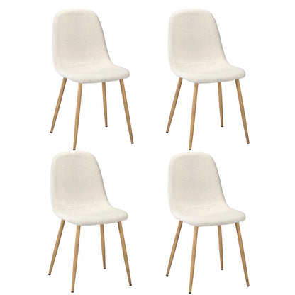 Oikiture 4x Dining Chairs Sherpa White and Wooden-Dining Chair-PEROZ Accessories