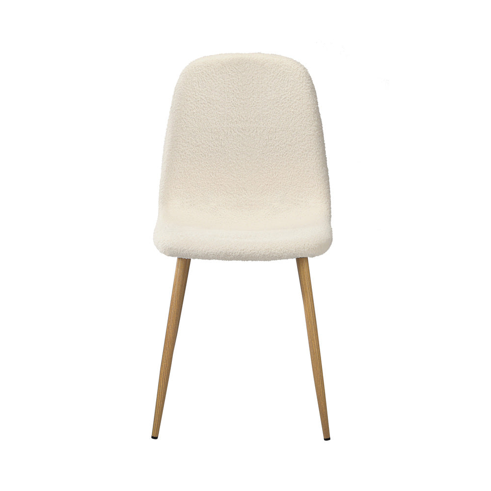Oikiture 4x Dining Chairs Sherpa White and Wooden-Dining Chair-PEROZ Accessories