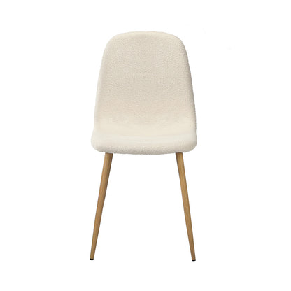 Oikiture 4x Dining Chairs Sherpa White and Wooden-Dining Chair-PEROZ Accessories