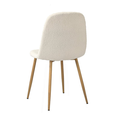 Oikiture 4x Dining Chairs Sherpa White and Wooden-Dining Chair-PEROZ Accessories