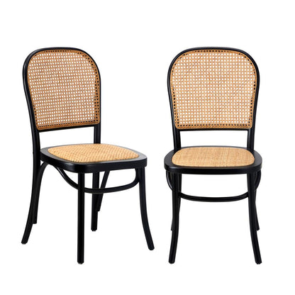 Oikiture Dining Chairs Wooden Chairs Rattan Seat Black-Dining Chairs-PEROZ Accessories