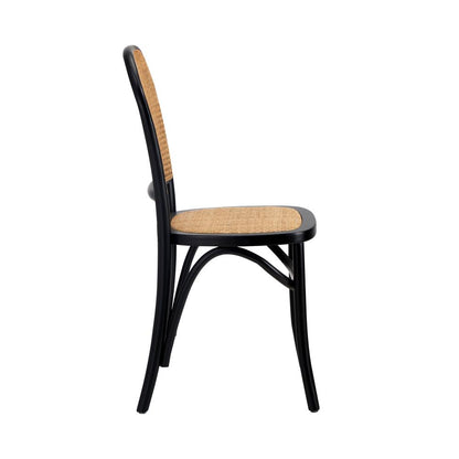 Oikiture Dining Chairs Wooden Chairs Rattan Seat Black-Dining Chairs-PEROZ Accessories