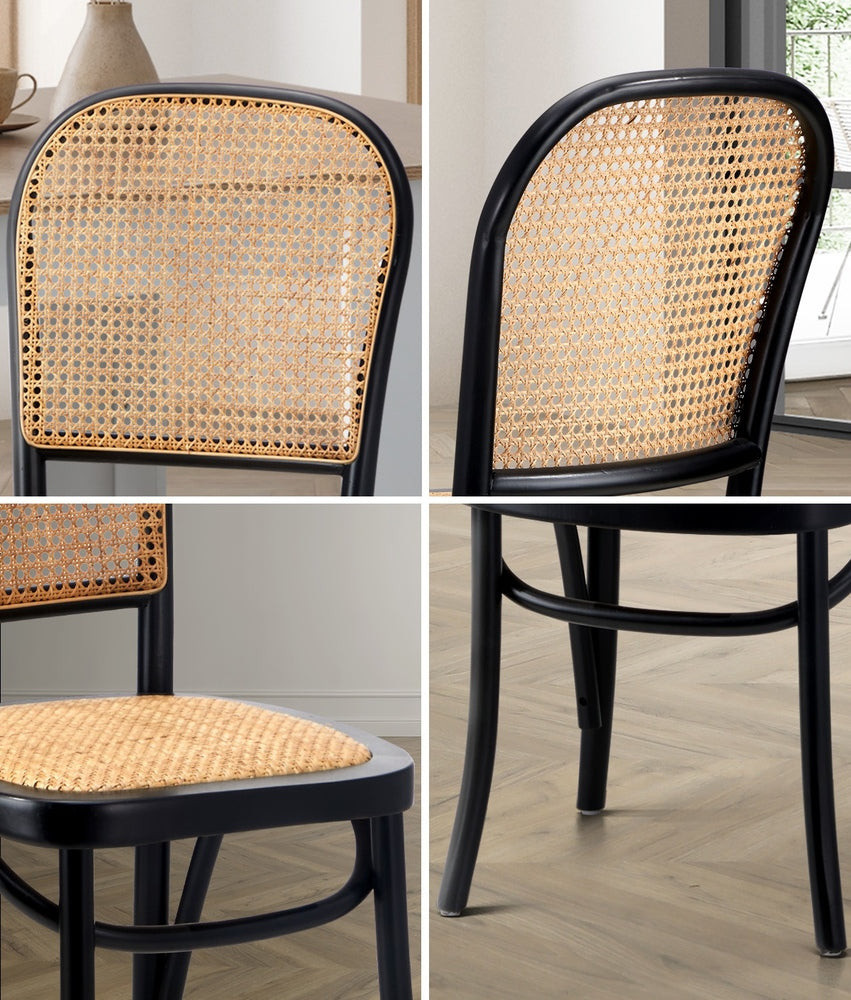 Oikiture Dining Chairs Wooden Chairs Rattan Seat Black-Dining Chairs-PEROZ Accessories