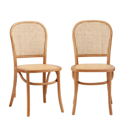Oikiture Dining Chairs Wooden Chairs Rattan Seat Beige-Dining Chairs-PEROZ Accessories