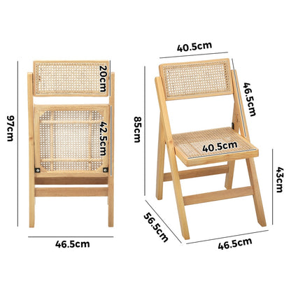 Oikiture 2x Dining Chairs Folding Rattan Chair Wooden-Dining Chair-PEROZ Accessories