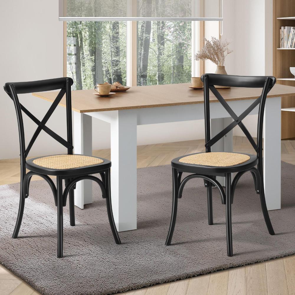 Oikiture Set of 2 Dining Chair with Crossback Timber Wooden Kitchen Chair Home Furniture Black-Dining Chairs-PEROZ Accessories