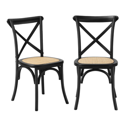 Oikiture Set of 2 Dining Chair with Crossback Timber Wooden Kitchen Chair Home Furniture Black-Dining Chairs-PEROZ Accessories