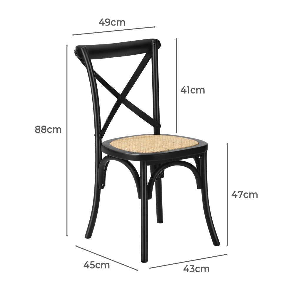 Oikiture Set of 2 Dining Chair with Crossback Timber Wooden Kitchen Chair Home Furniture Black-Dining Chairs-PEROZ Accessories