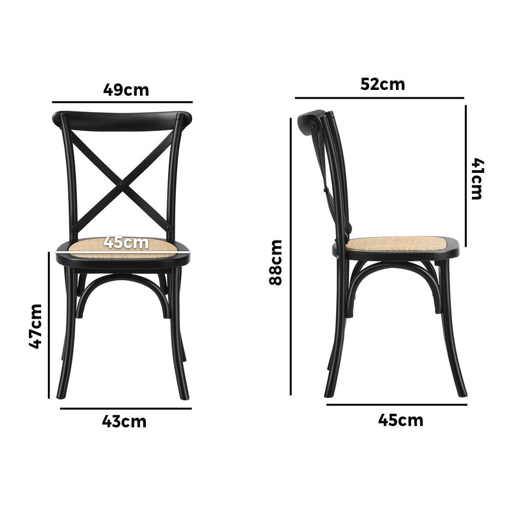 Oikiture Set of 2 Dining Chair with Crossback Timber Wooden Kitchen Chair Home Furniture Black-Dining Chairs-PEROZ Accessories