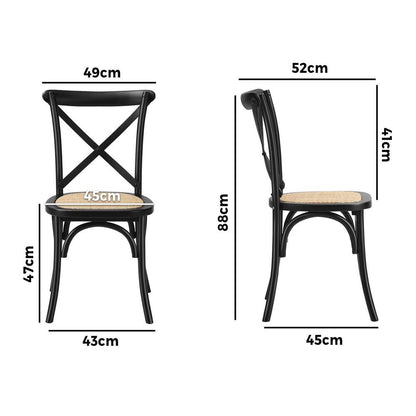 Oikiture Set of 2 Dining Chair with Crossback Timber Wooden Kitchen Chair Home Furniture Black-Dining Chairs-PEROZ Accessories