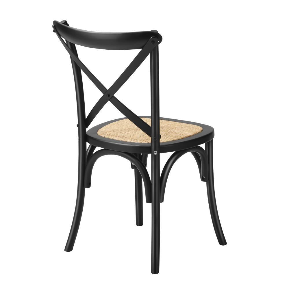 Oikiture Set of 2 Dining Chair with Crossback Timber Wooden Kitchen Chair Home Furniture Black-Dining Chairs-PEROZ Accessories