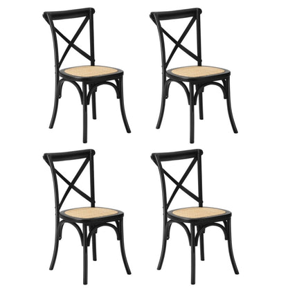 Oikiture 4PCS Crossback Dining Chair Ratan Seat Black-Dining Chair-PEROZ Accessories