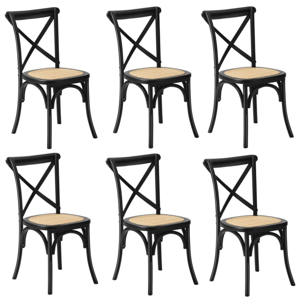 Oikiture 6PCS Crossback Dining Chair Ratan Seat Black-Dining Chair-PEROZ Accessories