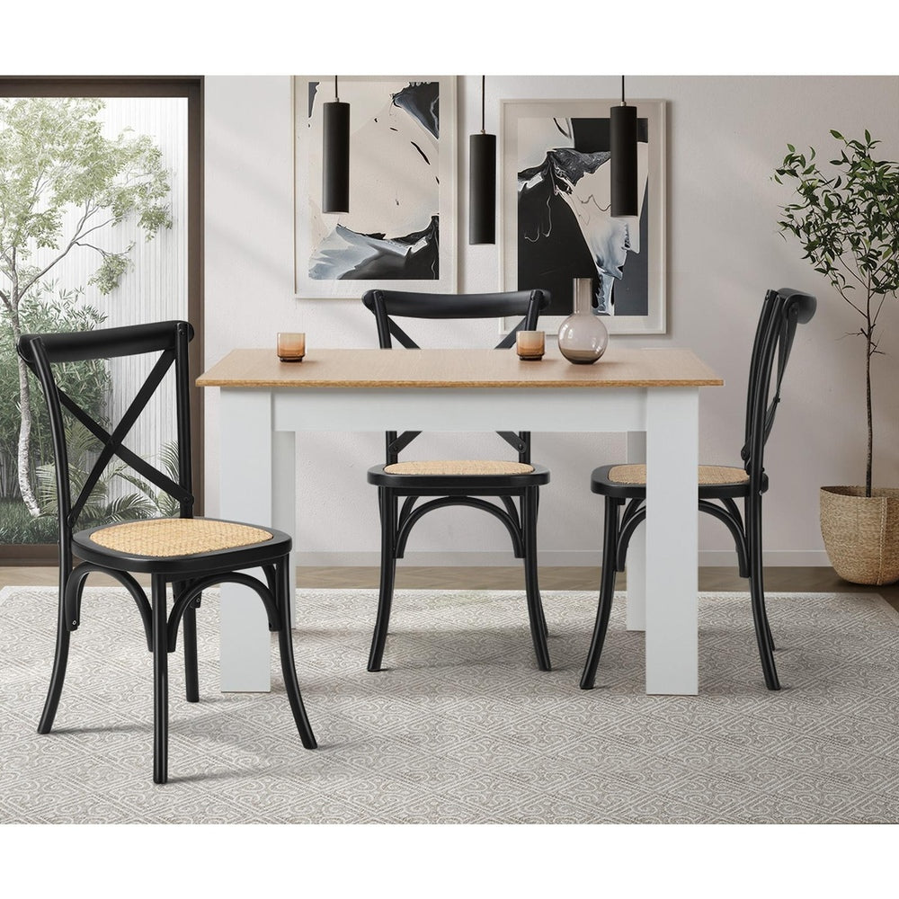 Oikiture 6PCS Crossback Dining Chair Ratan Seat Black-Dining Chair-PEROZ Accessories