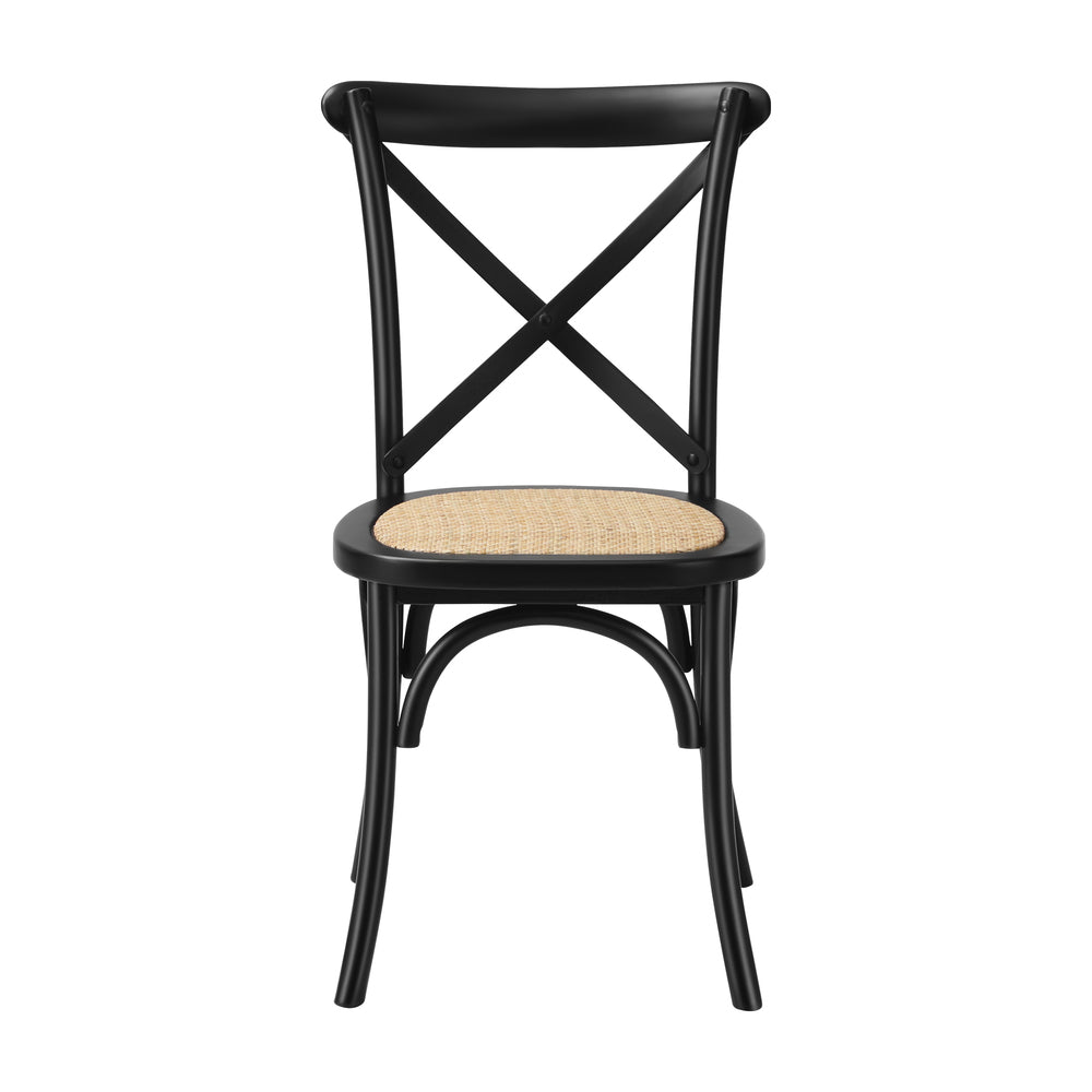 Oikiture 8PCS Crossback Dining Chair Solid Wood Ratan Seat Black-Dining Chair-PEROZ Accessories
