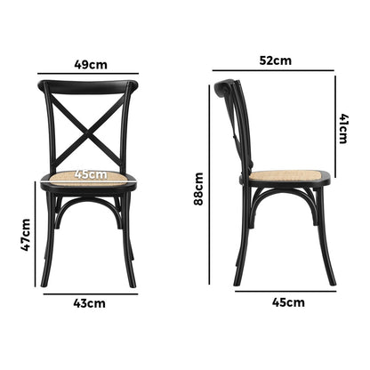Oikiture 8PCS Crossback Dining Chair Solid Wood Ratan Seat Black-Dining Chair-PEROZ Accessories
