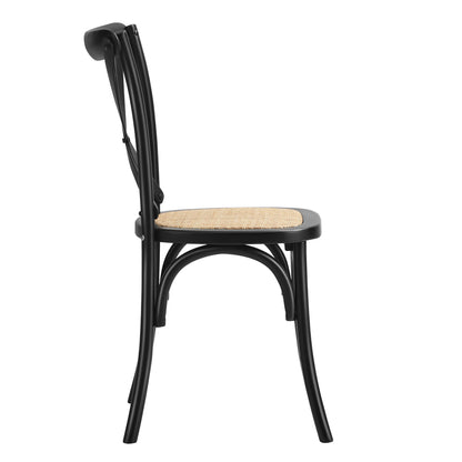 Oikiture 8PCS Crossback Dining Chair Solid Wood Ratan Seat Black-Dining Chair-PEROZ Accessories