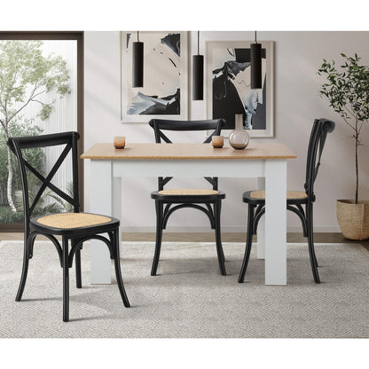 Oikiture 8PCS Crossback Dining Chair Solid Wood Ratan Seat Black-Dining Chair-PEROZ Accessories