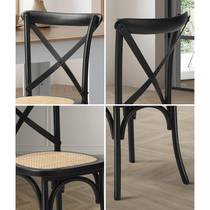 Oikiture 8PCS Crossback Dining Chair Solid Wood Ratan Seat Black-Dining Chair-PEROZ Accessories