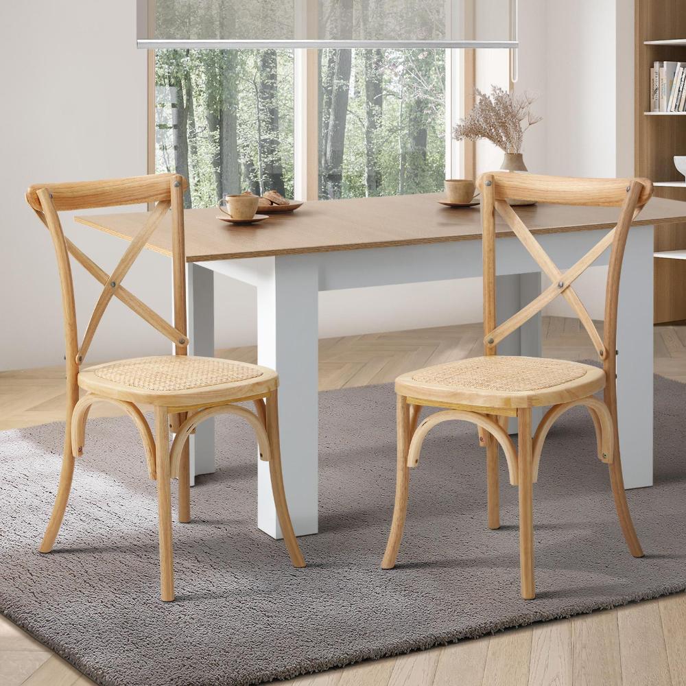 Oikiture Set of 2 Dining Chair with Crossback Timber Wooden-Dining Chairs-PEROZ Accessories
