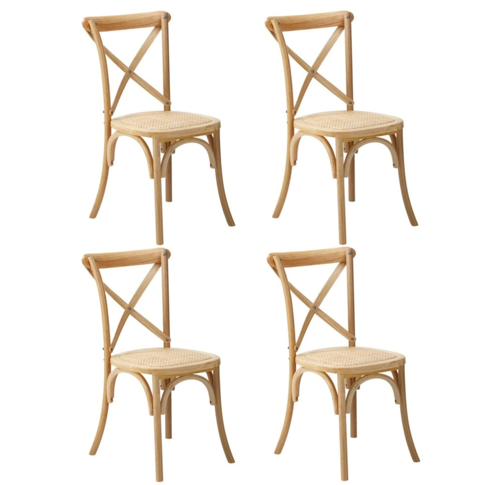 Oikiture 4PCS Crossback Dining Chair Ratan Seat Natural-Dining Chair-PEROZ Accessories