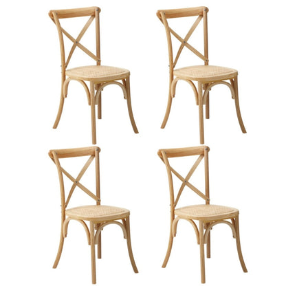Oikiture 4PCS Crossback Dining Chair Ratan Seat Natural-Dining Chair-PEROZ Accessories