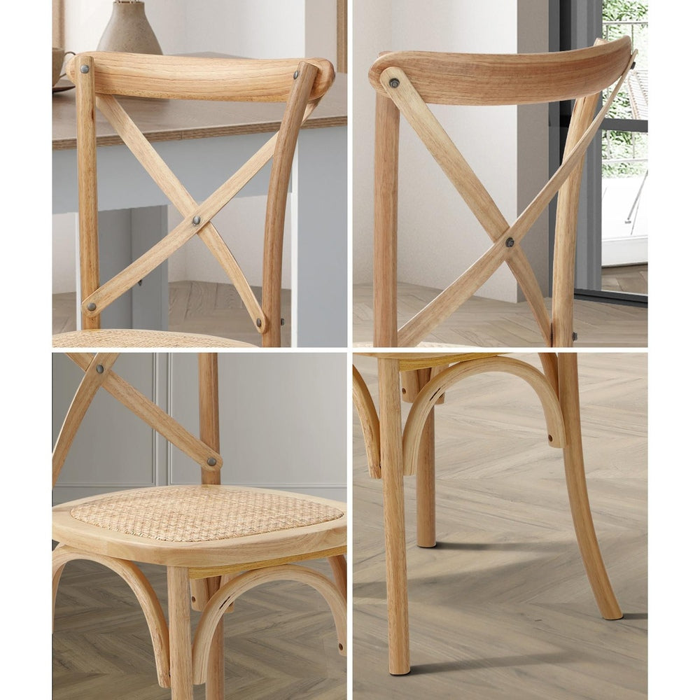 Oikiture 4PCS Crossback Dining Chair Ratan Seat Natural-Dining Chair-PEROZ Accessories