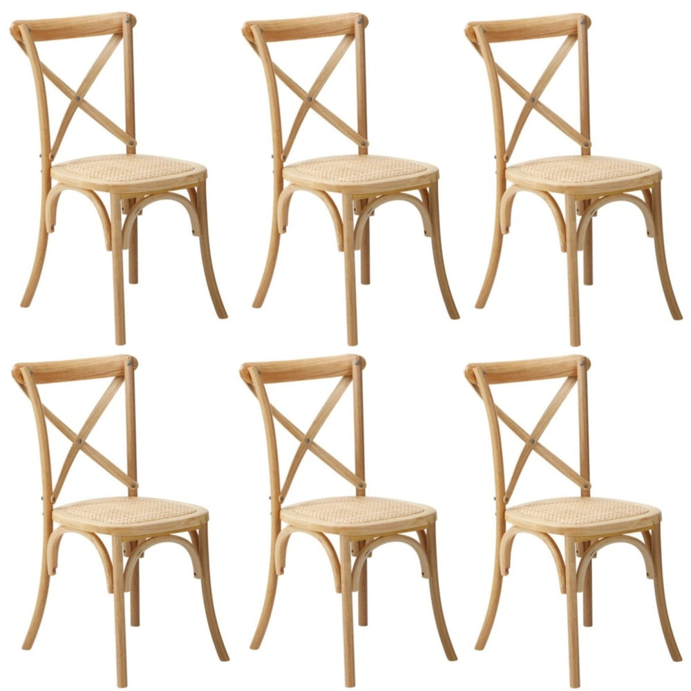 Oikiture 6PCS Crossback Dining Chair Ratan Seat Natural-Dining Chair-PEROZ Accessories