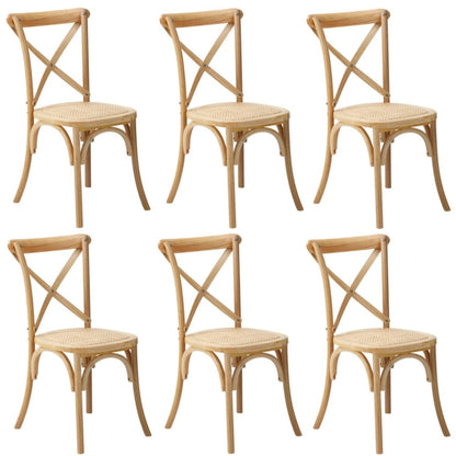 Oikiture 6PCS Crossback Dining Chair Ratan Seat Natural-Dining Chair-PEROZ Accessories