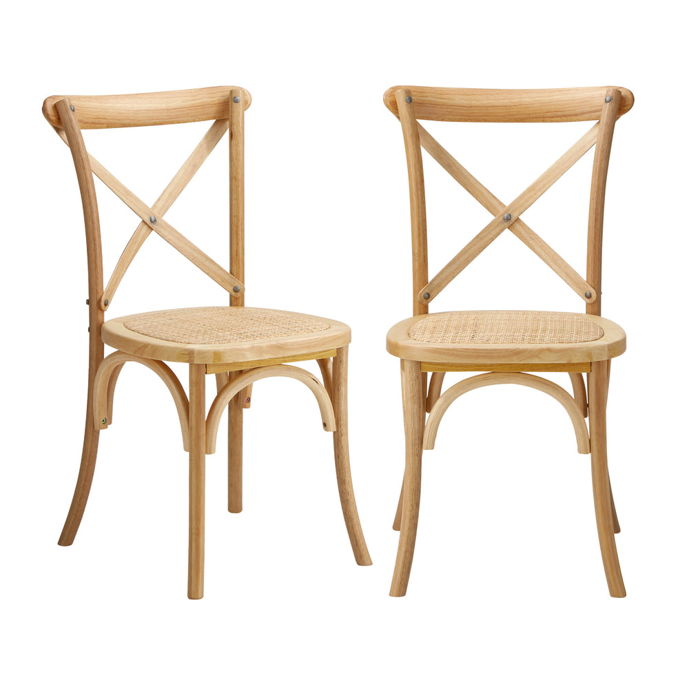Oikiture 6PCS Crossback Dining Chair Ratan Seat Natural-Dining Chair-PEROZ Accessories