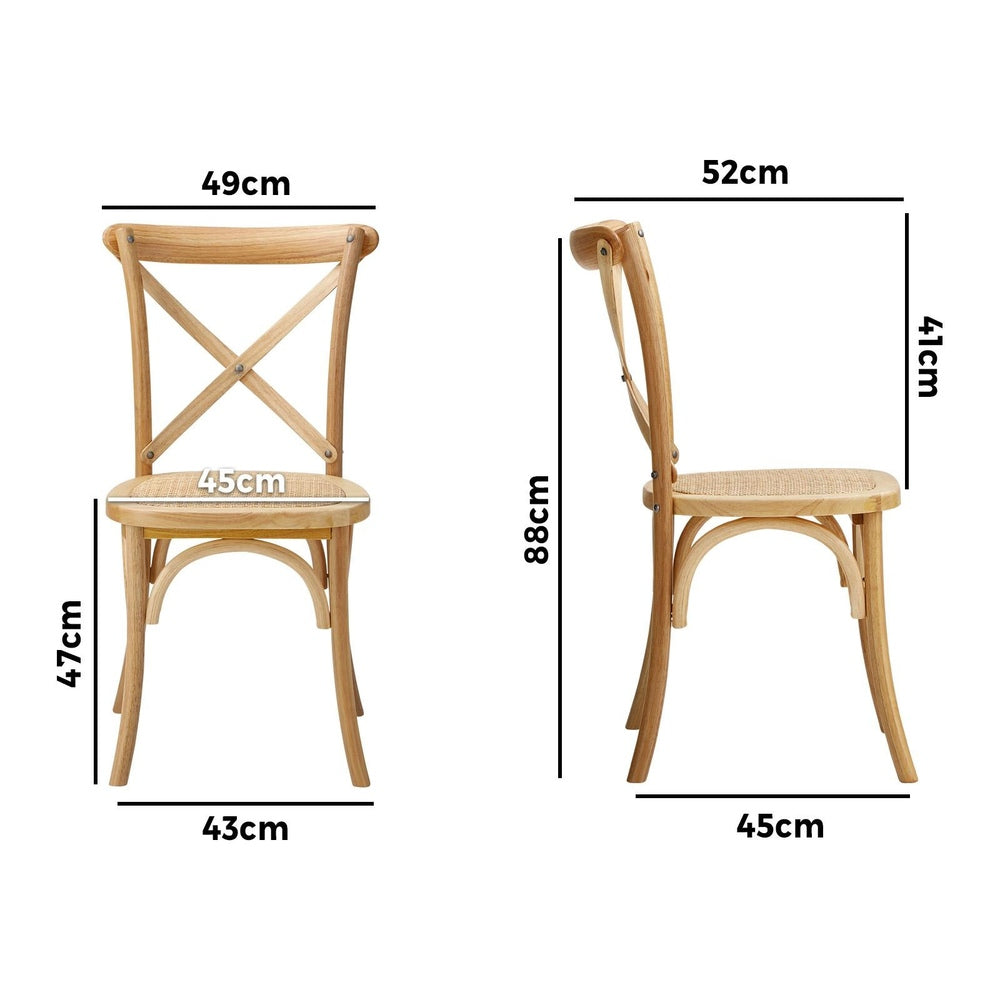 Oikiture 8PCS Crossback Dining Chair Solid Wood Ratan Seat Natural-Dining Chair-PEROZ Accessories