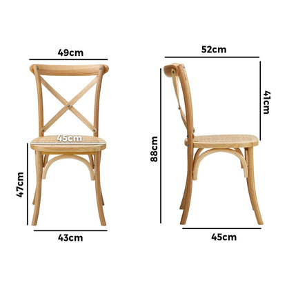 Oikiture 8PCS Crossback Dining Chair Solid Wood Ratan Seat Natural-Dining Chair-PEROZ Accessories