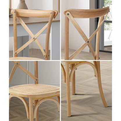 Oikiture 8PCS Crossback Dining Chair Solid Wood Ratan Seat Natural-Dining Chair-PEROZ Accessories