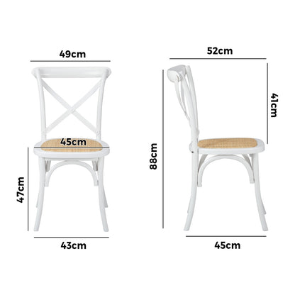 Oikiture 2PCS Crossback Dining Chair Solid Wood Ratan Seat White-Dining Chairs-PEROZ Accessories
