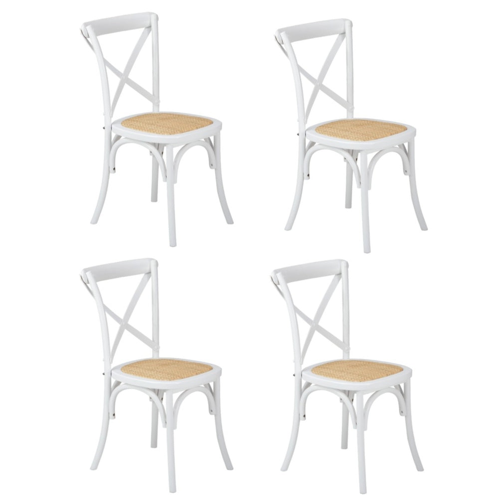 Oikiture 4PCS Crossback Dining Chair Ratan Seat White-Dining Chair-PEROZ Accessories