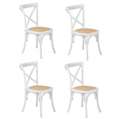 Oikiture 4PCS Crossback Dining Chair Ratan Seat White-Dining Chair-PEROZ Accessories
