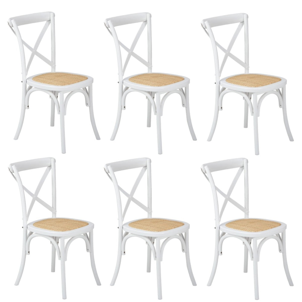 Oikiture 6PCS Crossback Dining Chair Ratan Seat White-Dining Chair-PEROZ Accessories