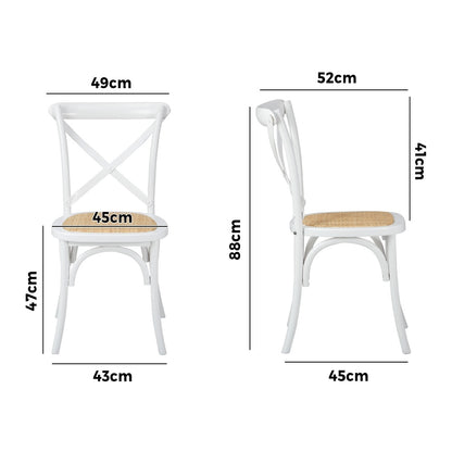 Oikiture 6PCS Crossback Dining Chair Ratan Seat White-Dining Chair-PEROZ Accessories
