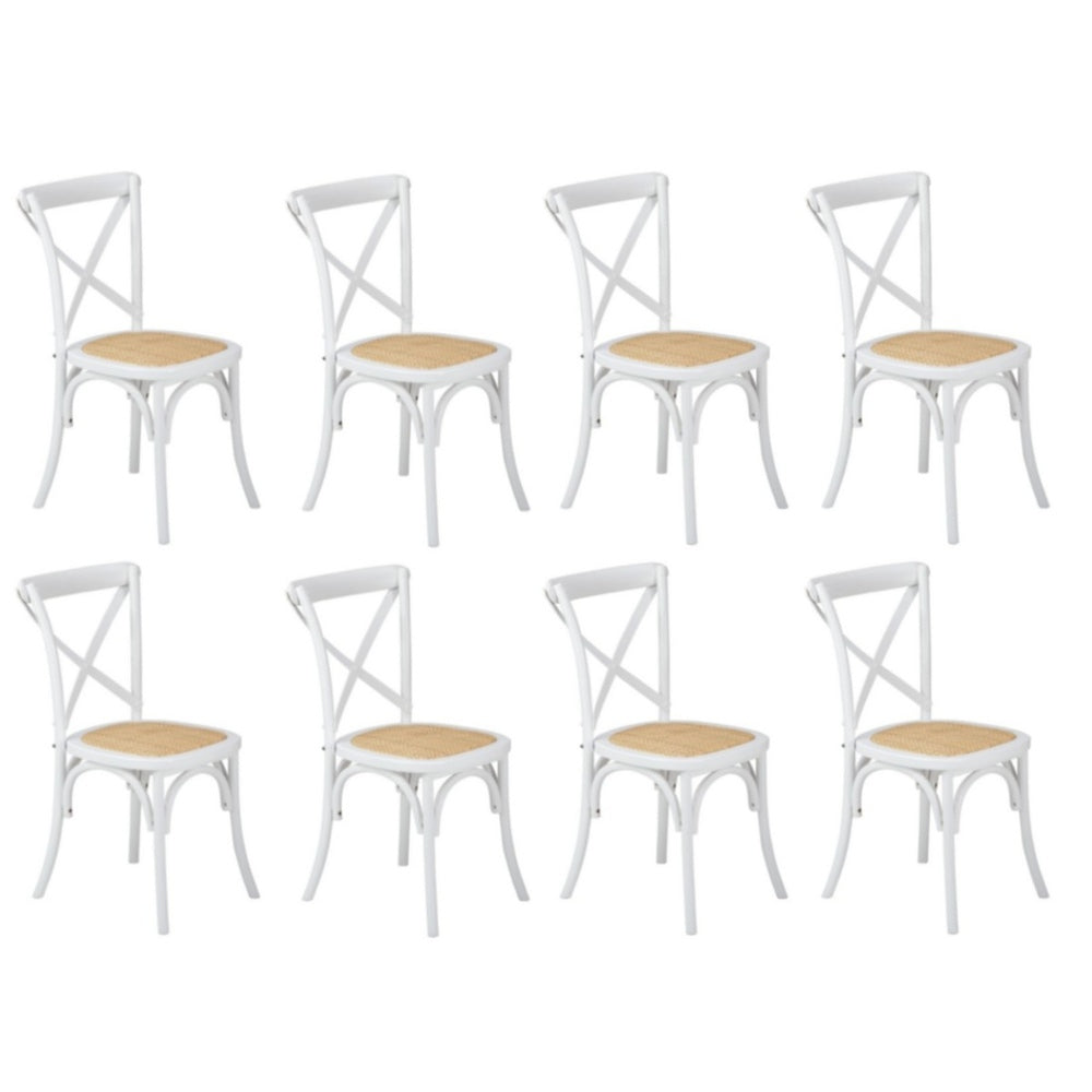 Oikiture 8PCS Crossback Dining Chair Solid Wood Ratan Seat White-Dining Chair-PEROZ Accessories